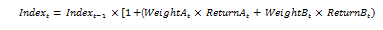 각 자산의 비중을 매 리밸런싱 시점을 적용해 지수 산출식