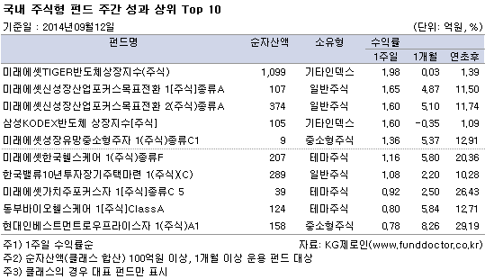 국내 주식형 펀드 주간 성과 상위 Top 10