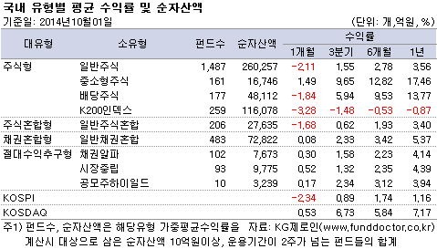 국내 유형별 평균 수익률 및 순자산액