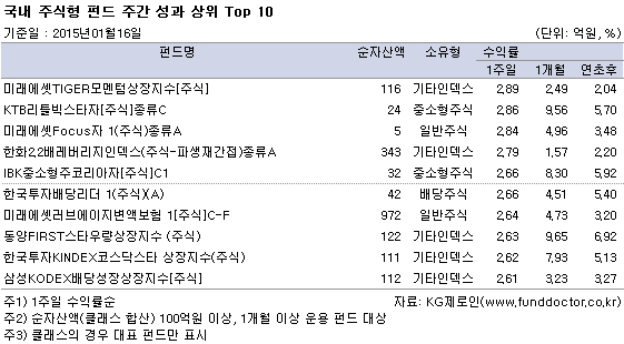 국내 주식형 펀드 주간 성과 상위 Top 10