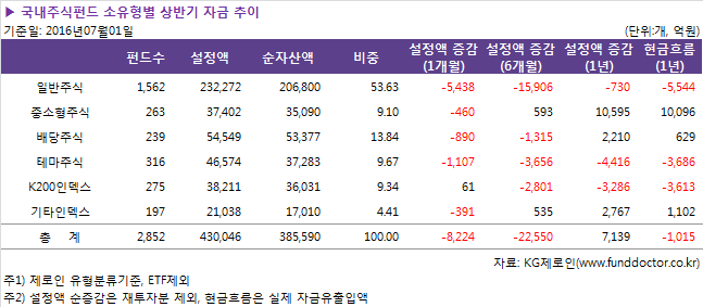 ▶ 국내주식펀드 소유형별 상반기 자금 추이