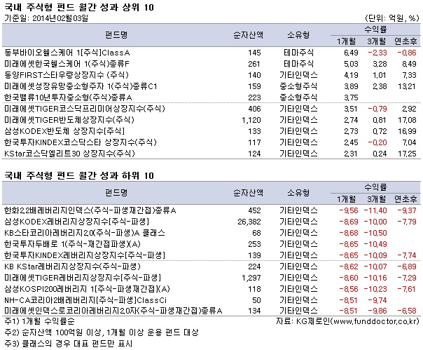 국내 주식형 펀드 월간 성과 상위10