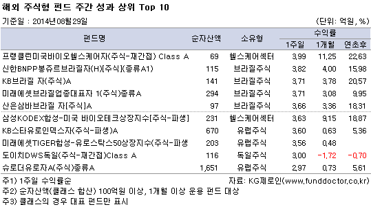 해외 주식형 펀드 주간 성과 상위 Top 10