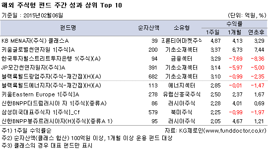 해외 주식형 펀드 주간 성과 상위 Top 10