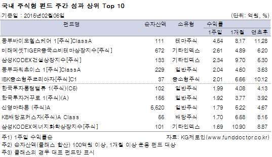 국내 주식형 펀드 주간 성과 상위 Top 10