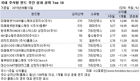 국내주식형펀드주간성과상위TOP10