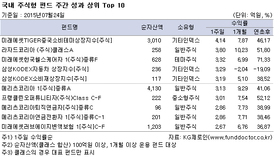 국내 주식형 펀드 주간성과 상위 TOP10