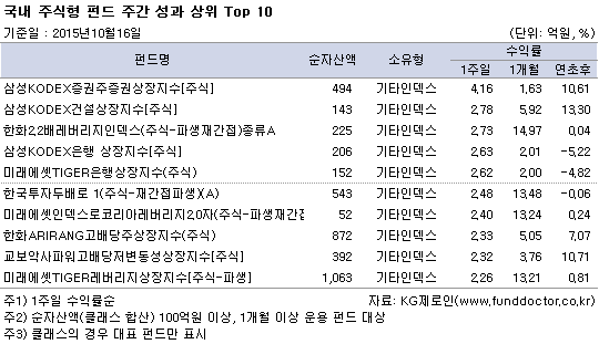 국내 주식형 펀드 주간 성과 상위 Top 10